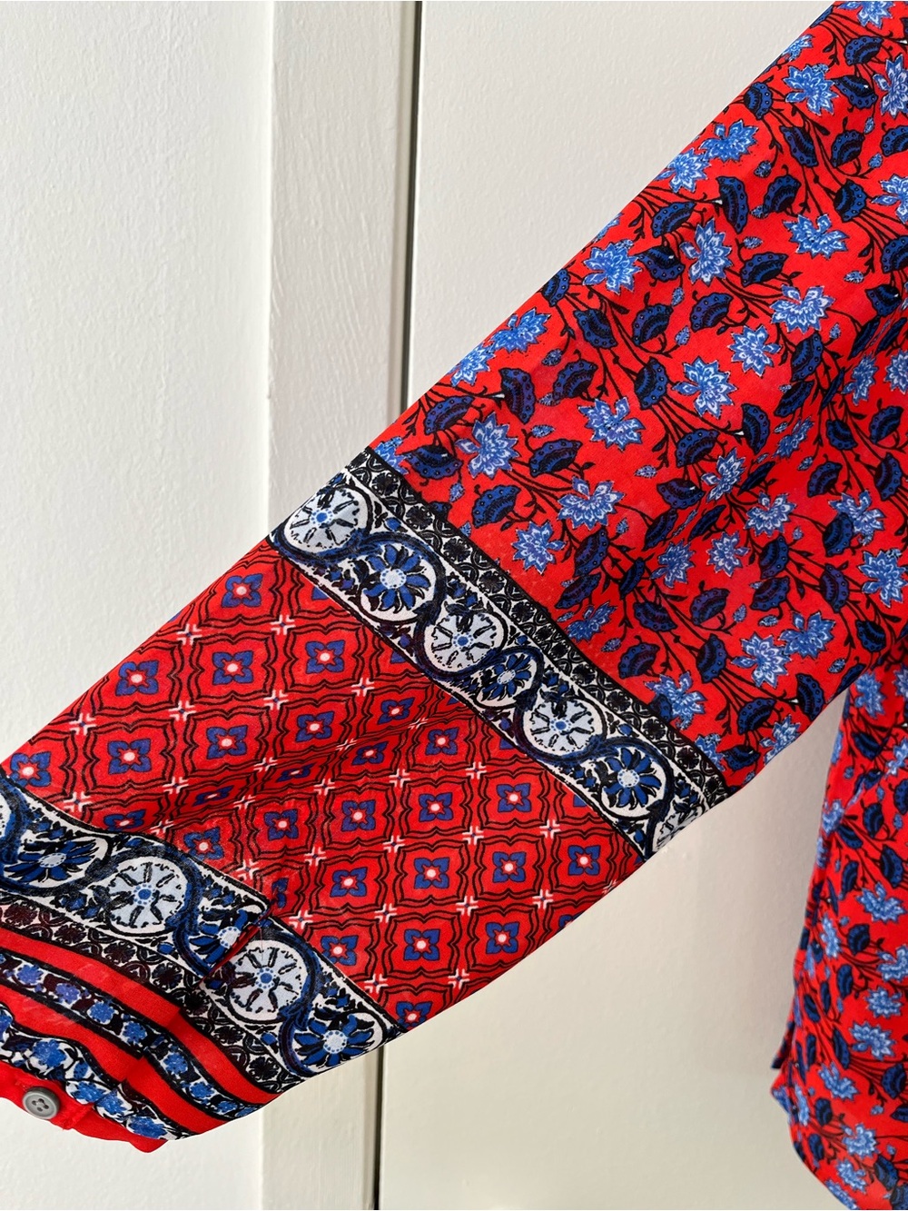 LOFT Red and Blue Floral Long-Sleeve Blouse - Picture 10 of 10